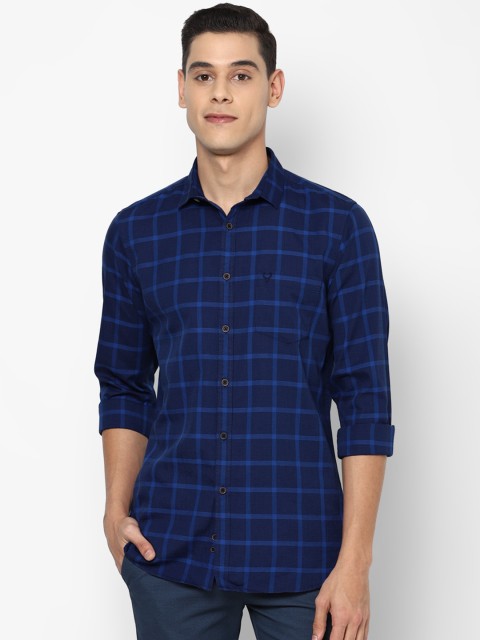 

Allen Solly Men Navy Blue Slim Fit Checked Pure Cotton Casual Shirt