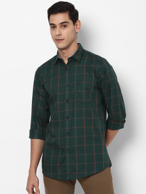 

Allen Solly Men Green Cotton Slim Fit Windowpane Checked Casual Shirt
