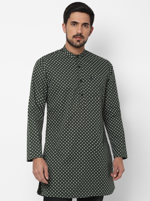 

Allen Solly Men Olive Green Ethnic Motif Printed Pure Cotton Kurta