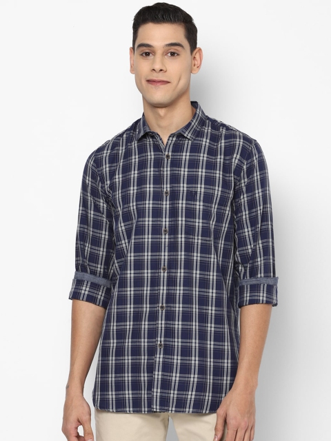 

Allen Solly Men Navy Blue & White Checked Pure Cotton Slim Fit Casual Shirt