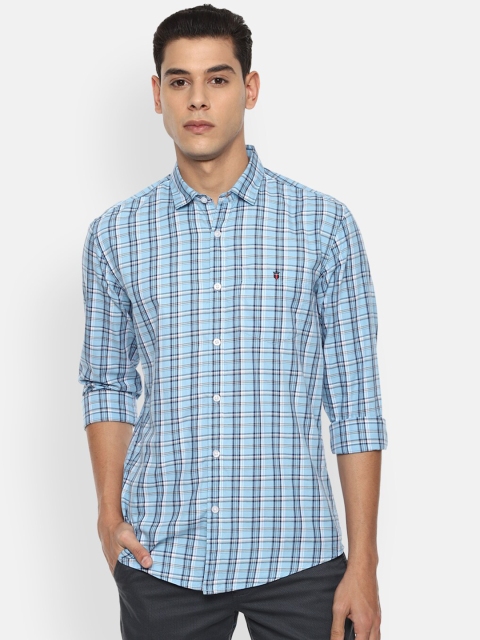 

Louis Philippe Jeans Men Blue & White Slim Fit Tartan Checked Pure Cotton Casual Shirt