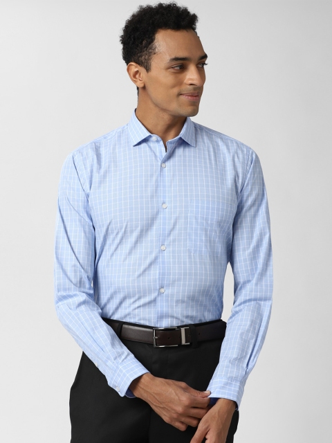 

Peter England Men Blue & White Slim Fit Checked Pure Cotton Formal Shirt