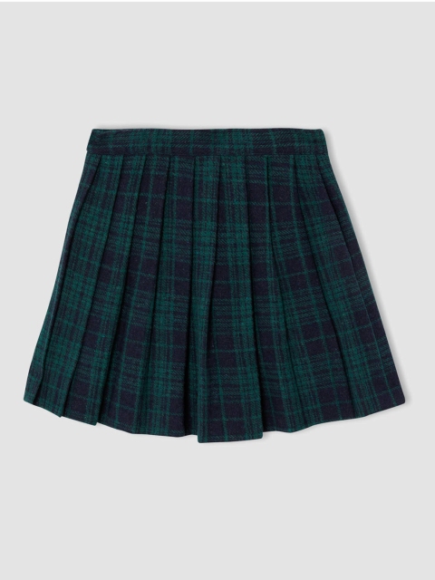

DeFacto Girls Green & Navy Blue Checked Gathered & Pleated Flared Skirt