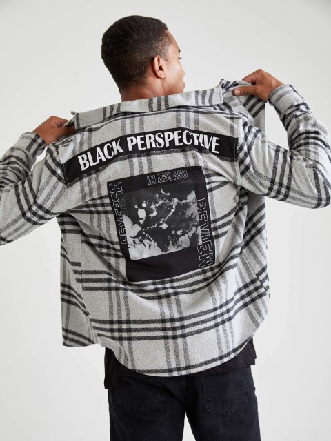 

DeFacto Men White & Black Checked Tailored Shacket