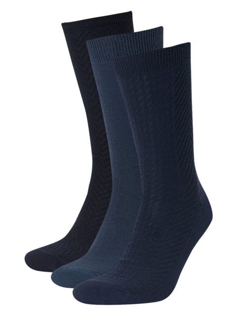 

DeFacto Men Pack of 3 Solid Ankle Length Socks, Blue