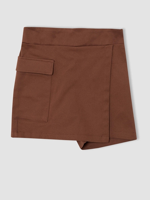 

DeFacto Girls Coffee Brown Solid Wrap Skorts with Oversized Flap Pocket