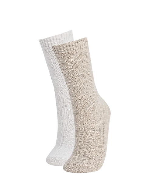 

Defacto Women Pack of 2 Self Design Above Ankle Socks, Beige