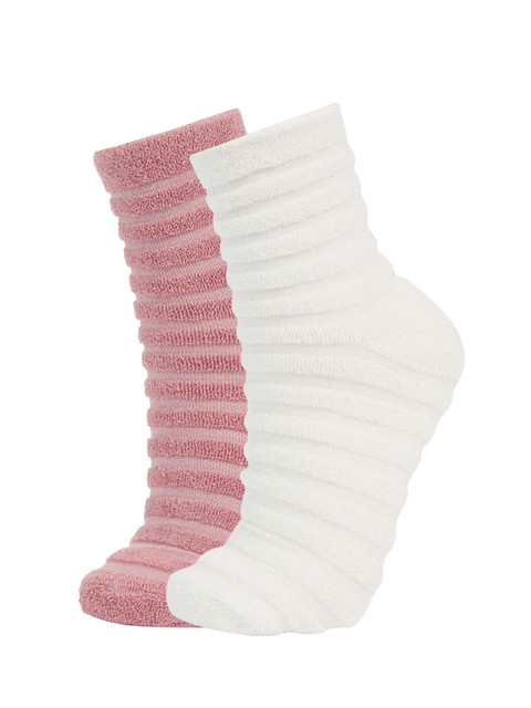 

DeFacto Women Set of 2 Self Striped Ankle Length Socks, Pink