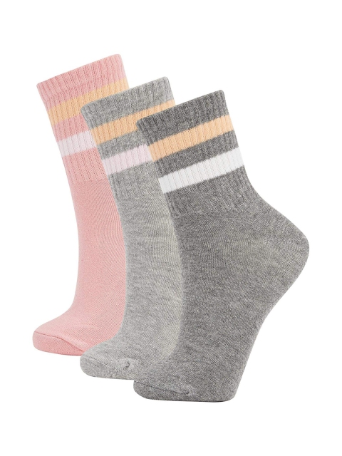 

Defacto Women Pack of 3 Striped Above Ankle Socks, Charcoal