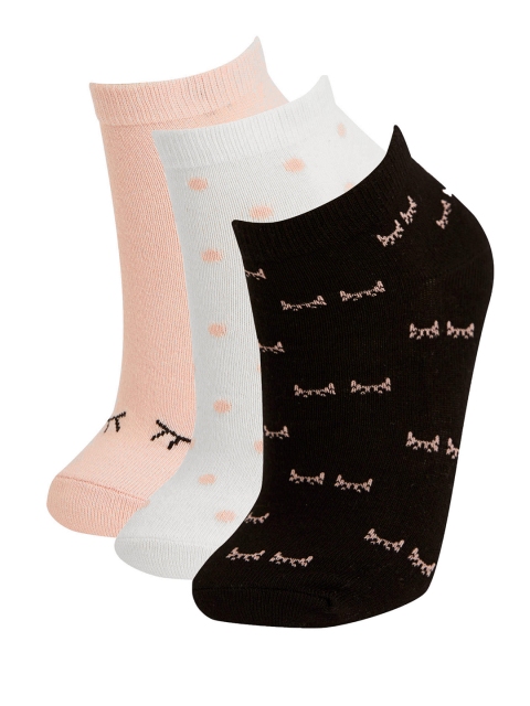 

DeFacto Women Pack of 3 Printed Socks, Black