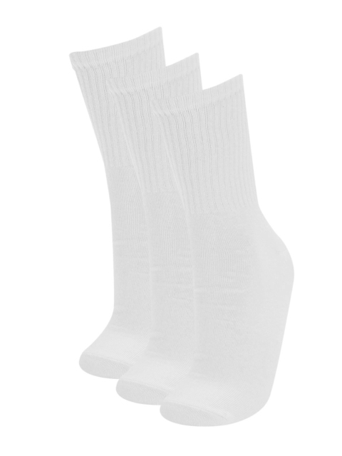 

DeFacto Women Pack of 3 White Ribbed Above Ankle-Length Socks