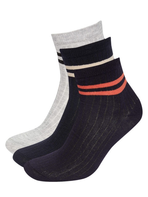 

DeFacto Men Pack of 3 Self Striped Ankle Length Socks, Black
