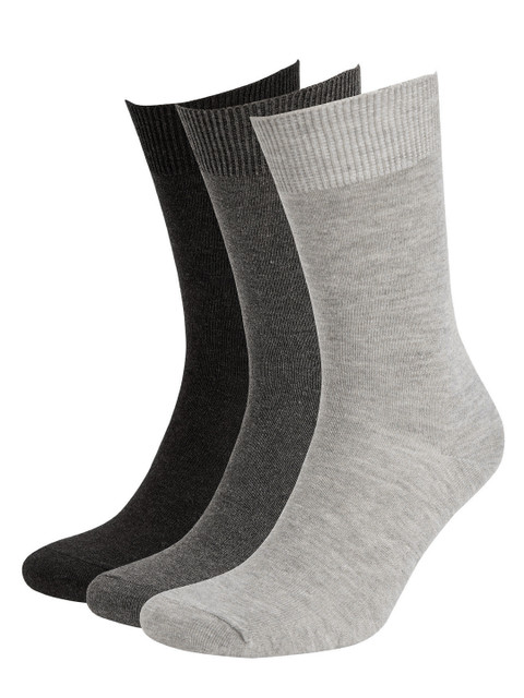 

DeFacto Men Pack of 3 Solid Above Ankle-Length Socks, Grey melange