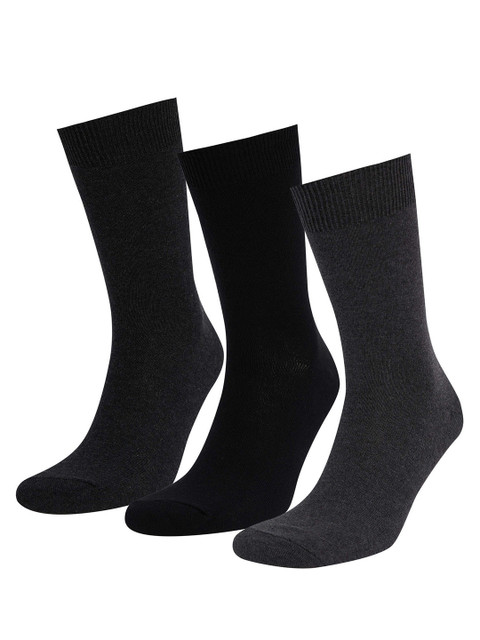 

DeFacto Men Pack of 3 Solid Calf Length Socks, Black
