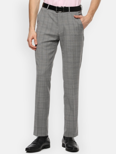 

Louis Philippe Men Grey Checked Slim Fit Formal Trousers