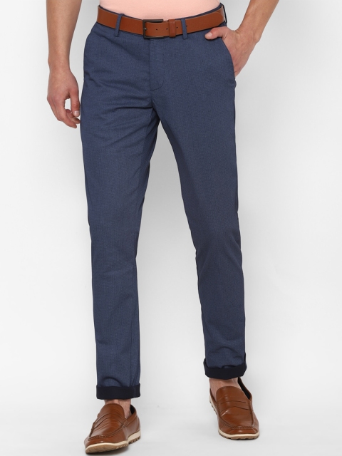 

Allen Solly Men Navy Blue Textured Slim Fit Trousers