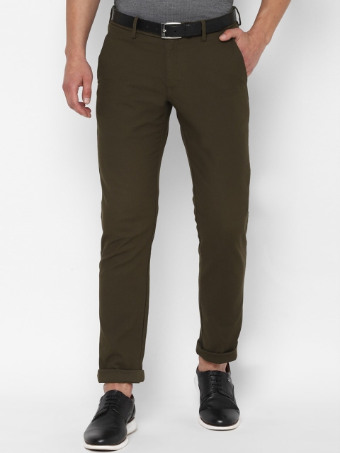 

Allen Solly Men Olive Green Solid Slim Fit Trousers