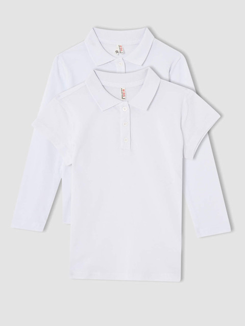 

DeFacto Girls Pack of 2 Pure Cotton Polo Collar T-shirt, White