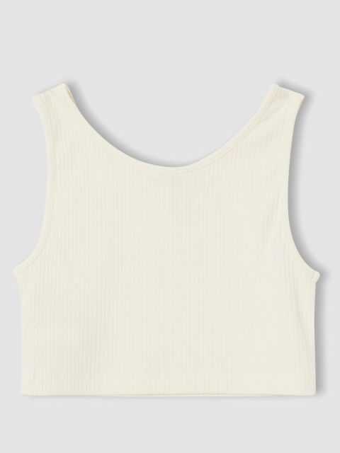 

DeFacto Girls Off White Ribbed Fitted Top