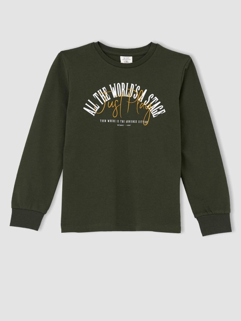 

DeFacto Boys Olive Green & White Typography Printed Cotton T-shirt