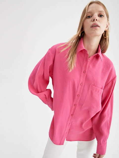 

DeFacto Women Pink Oversized Drop-Shoulder Sleeves Casual Shirt