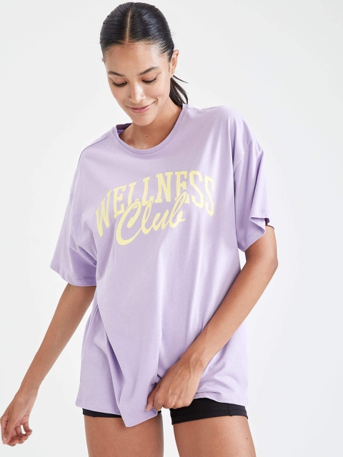 

DeFacto Women Lavender & White Typography Printed Pure Cotton T-shirt