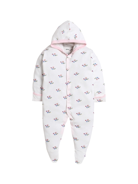 

Hopscotch Infant Girls White & Blue Printed Cotton Hooded Sleepsuit