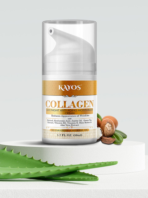 

Kayos Collagen Day Night Anti Aging Moisturizing Cream With Retinol, Hyaluronic acid 50 ml, White