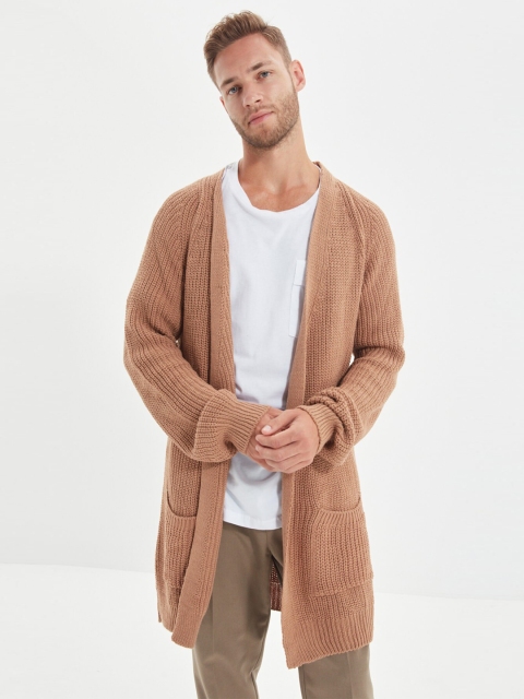 

Trendyol Men Camel Brown Ribbed Cardigan
