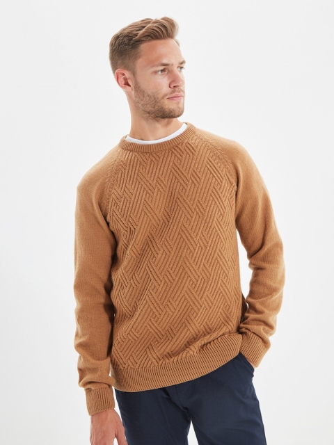 

Trendyol Men Camel Brown Cable Knit Pullover