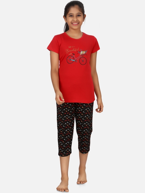 

Charak Girls Red & Blue Printed Night suit