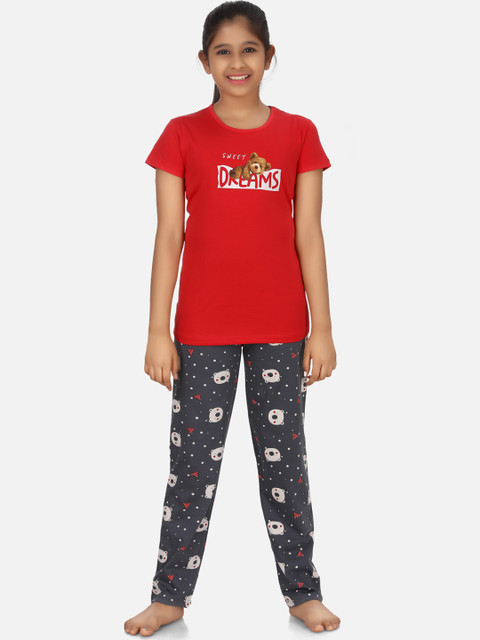 

Charak Girls Red & Grey Printed Night suit