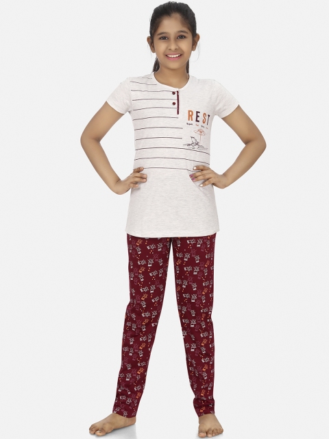 

Charak Girls White & Red Printed Night suit