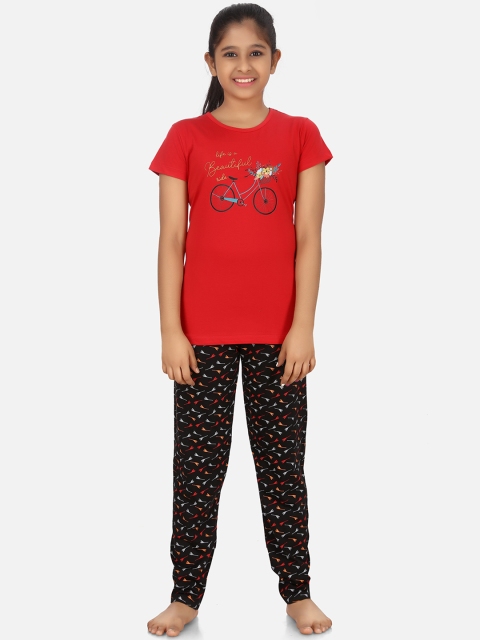 

Charak Girls Red & Black Printed Night suit