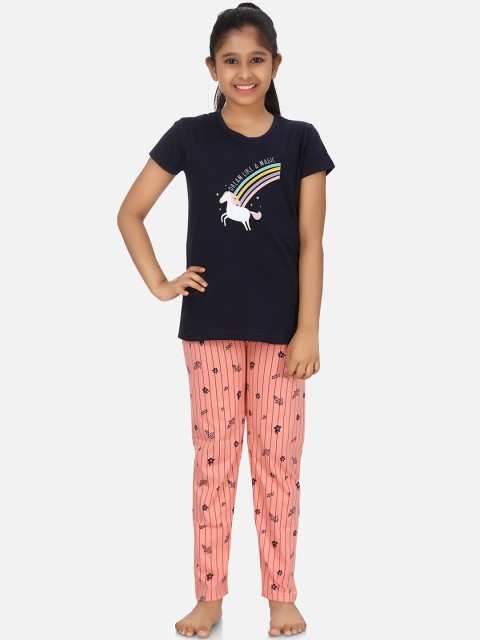 

Charak Girls Black & Pink Printed Night suit