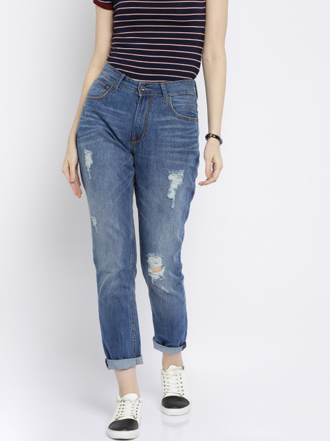 

Pepe Jeans Women Blue Tapered Fit Distressed Jeans