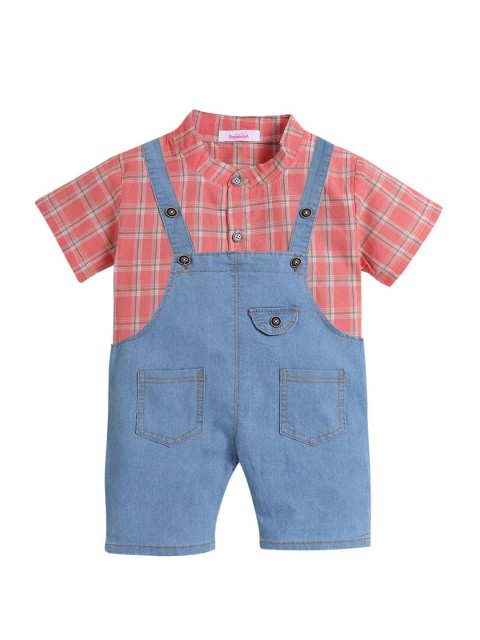 

Hopscotch Boys Pink & Blue Checked Shirt with Dungaree