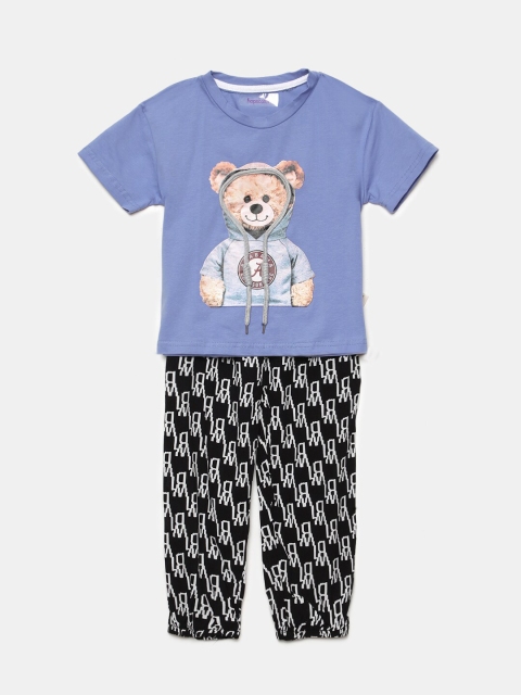 

Hopscotch Boys Blue Printed Cotton Loungewear Set