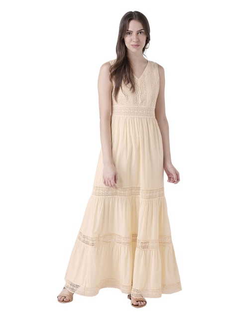 

109F Cream-Coloured Self Design Tiered Maxi Dress