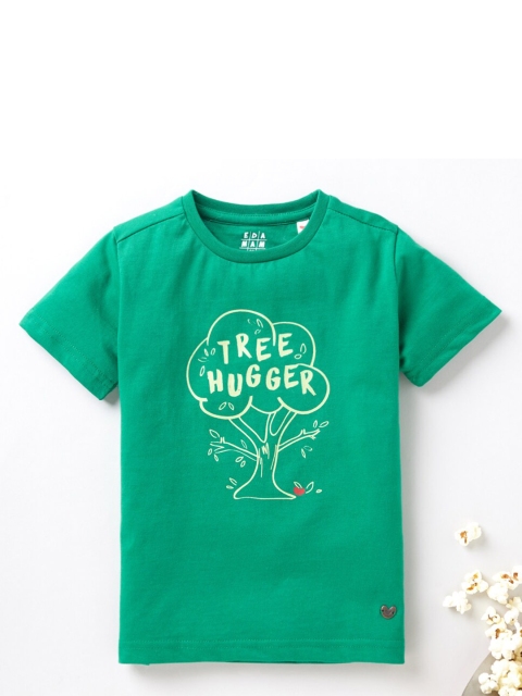 

Ed-a-Mamma Kids Green Printed Bio Finish Pockets T-shirt