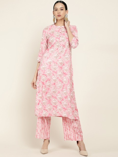 

Soch Women Pink Floral Printed Kurta with Trousers