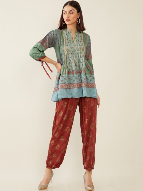

Soch Women Green Ethnic Motifs Pleated Kurti with Dhoti Pants