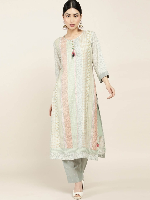 

Soch Women Green Ethnic Motifs Embroidered Pleated Kurti with Trousers & With Dupatta