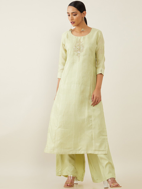

Soch Women Green Ethnic Motifs Embroidered Kurta with Palazzos