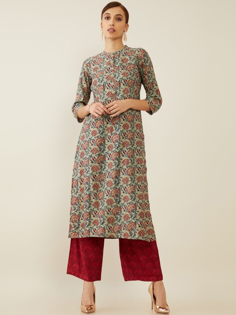 

Soch Women Mustard Yellow Floral Printed Kurta with Trousers