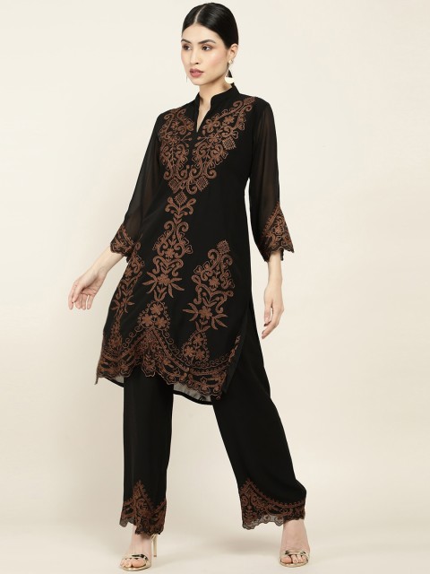 

Soch Women Black Floral Embroidered Kurta with Trousers