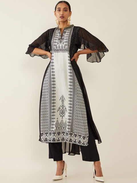

Soch Women Black Yoke Design Panelled Kurti with Trousers & With Dupatta