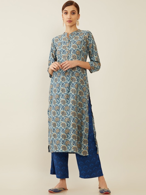 

Soch Women Green & Blue Floral Printed Kurta With Palazzos