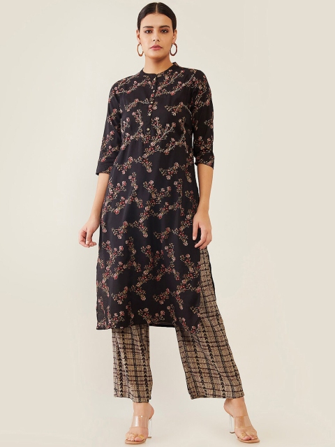 

Soch Black Floral Printed Kurta with Trousers