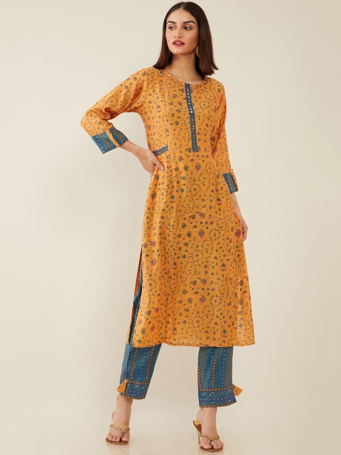 

Soch Women Coral Ethnic Motifs Printed Kurta with Trousers